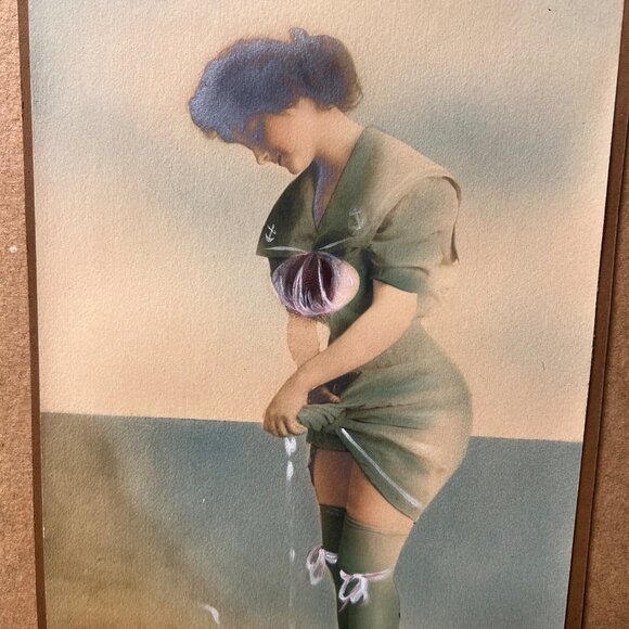 C. 1907 Celebrity Art Co. Boston- Girl Drying Herself on Side Of Beach - Picture 3 of 6